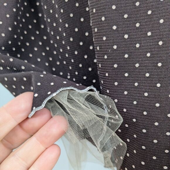 Vintage Mini Dress Y2K Polka Dot Retro Rockabilly Stapless Flare Tulle Brown 8 - Picture 2 of 13
